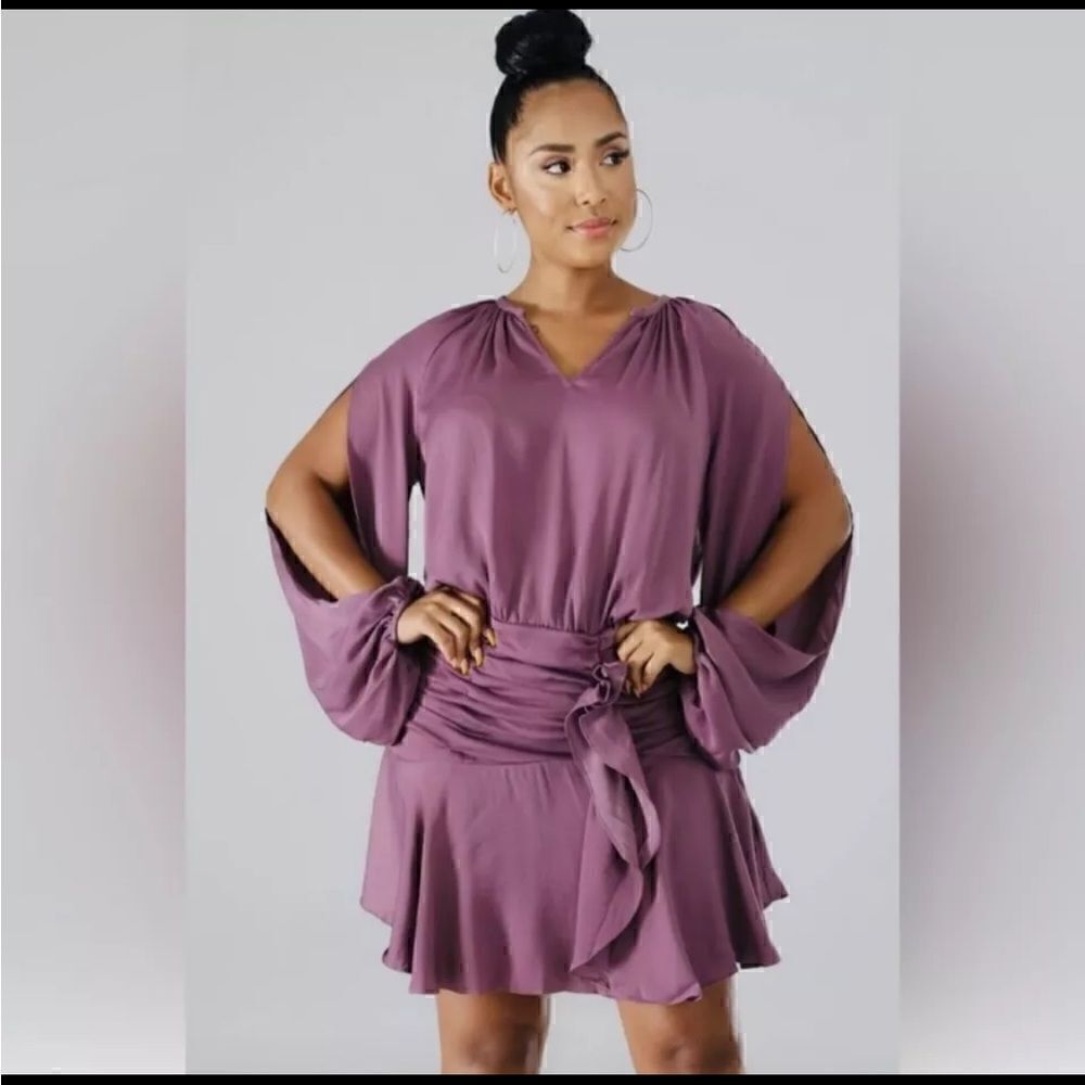NWT DO+BE Long Sleeve Navy Blue Ruffle Mini Dress Size Medium
